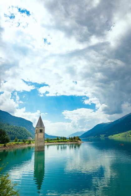 Reschensee Resia South Tyrol Italy의 종탑