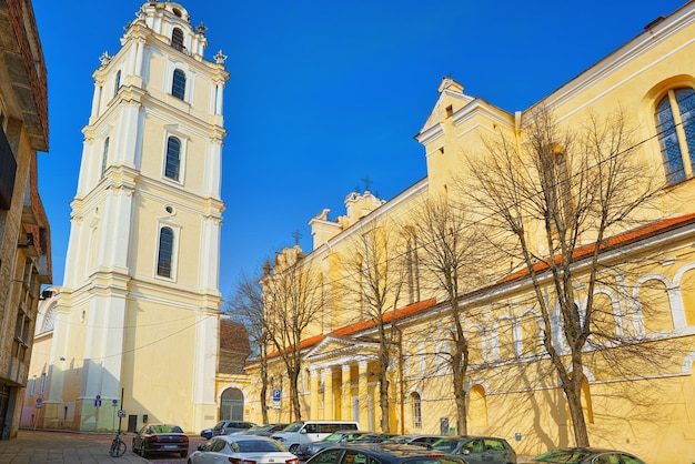 Bell tower of st john's church on street sv jono in the historic part of the old city of vilnus