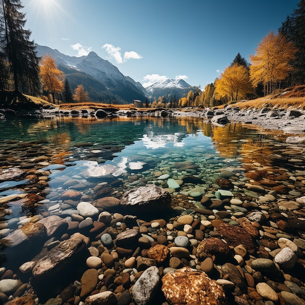 Bella scena autunnale del lago Hintersee Vista mattutina colorata delle Alpi Bavaresi (Het mooie herfstspel van het Hintersee)