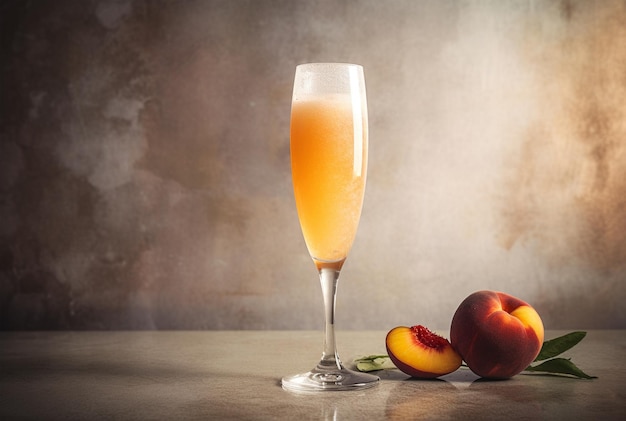 Bellini cocktail op lichte stenen achtergrond Zomer cocktail met perzik op lichte achtergrond