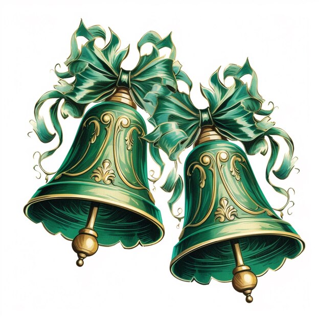 bells with bows and bows on them are green and gold generative ai