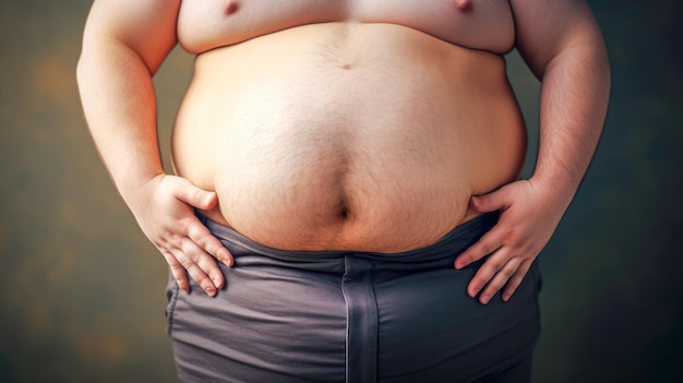 belly of a fat man closeup