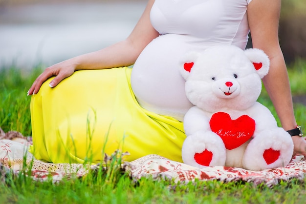 Belly of pregnant woman closeup