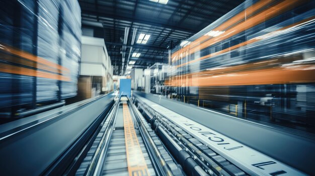 Belt blurred warehouse interior wall