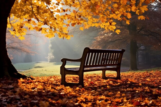 Bench in autumn park autumn landscape