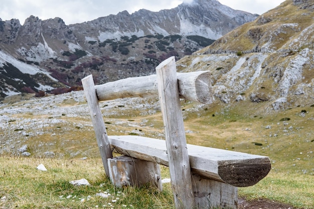 Bench on the background of National park Durmitor Montenegro