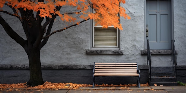 a bench next to a building