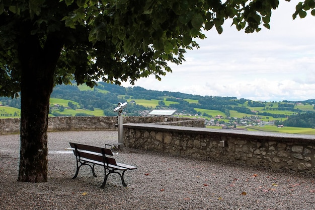 Bench in the castle Gruyere Switzerland