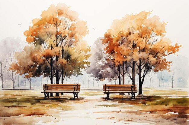 Bench in garden style dry painting