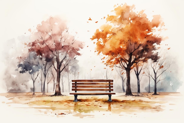 Bench in garden style dry painting