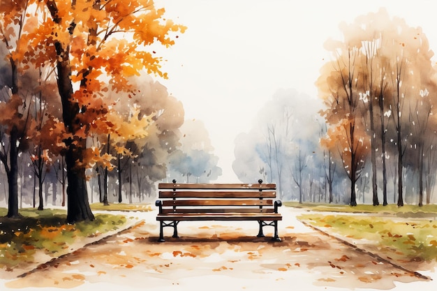 Bench in garden style dry painting