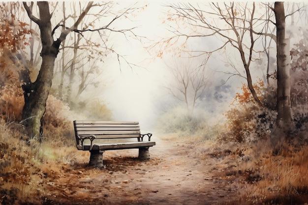 Bench in garden style dry painting