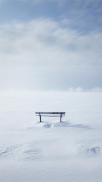 a bench in the middle of a snow covered field