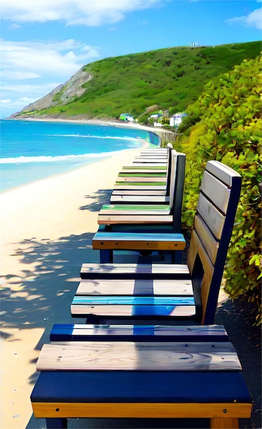 Bench near the sea beach and a beautiful tourism spot