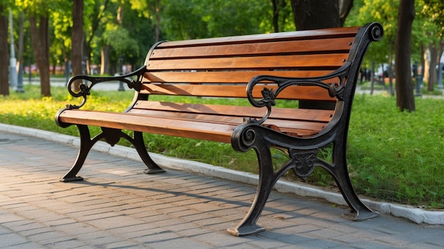 A bench in a park in the evening