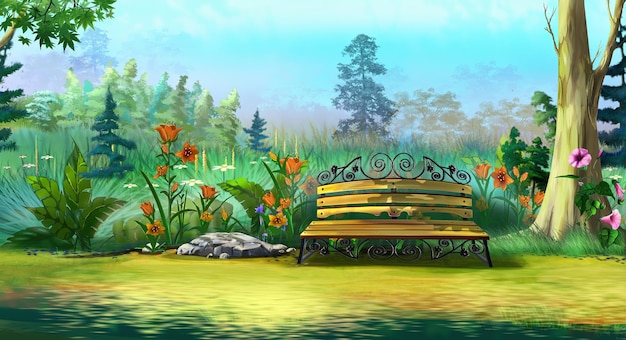 Bench in the park illustration