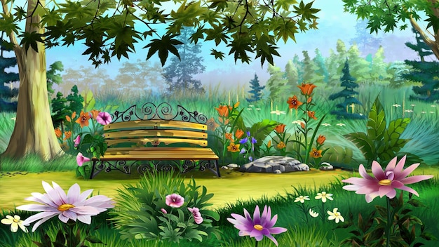 Bench in the park illustration