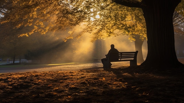 bench in the park sunset autumn ai