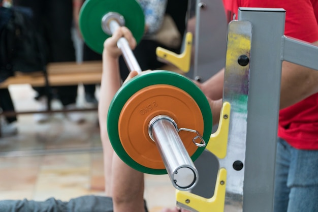 Bench press in the gym. competition and tournament