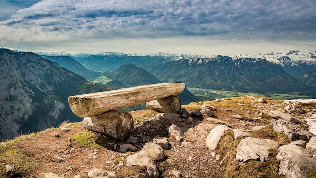 Bench in top of the Loser peak Alps Austria Europe