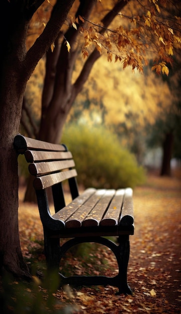 A bench under a tree with the word autumn on it