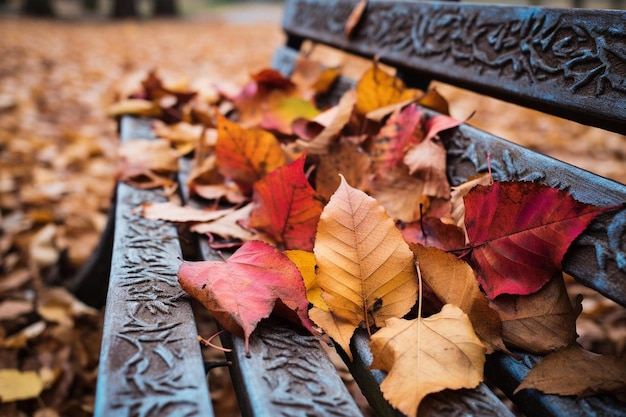 a bench with a leaf that says " fall " on it.