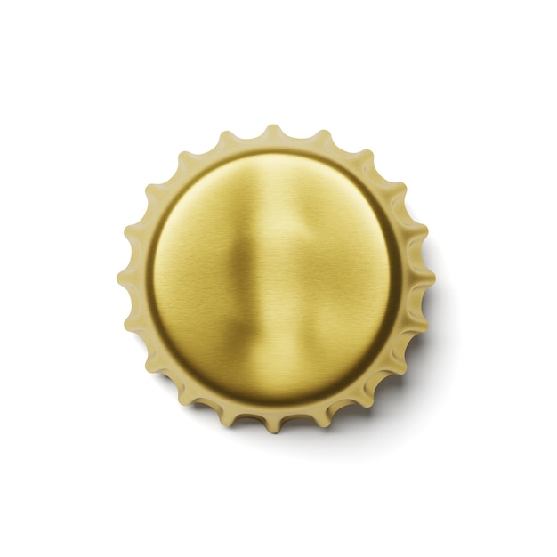 Bended golden metal soda or beer cap isolated 3d rendering