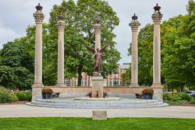 Beneficence Benny bronze statue at Ball State University Muncie IN on gloomy summer day