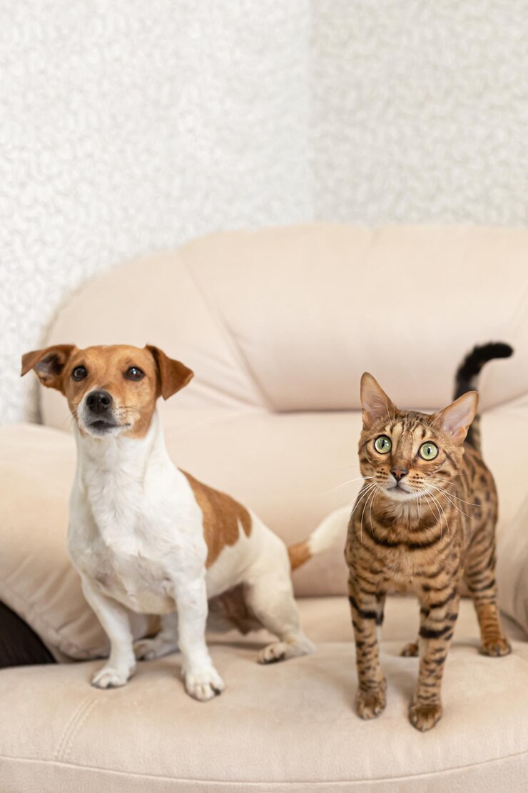 Bengal cat and Jack Russell Terrier dog Thoroughbred cat and dog Pets