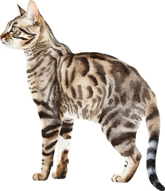 Bengal cat watercolor isolated on white