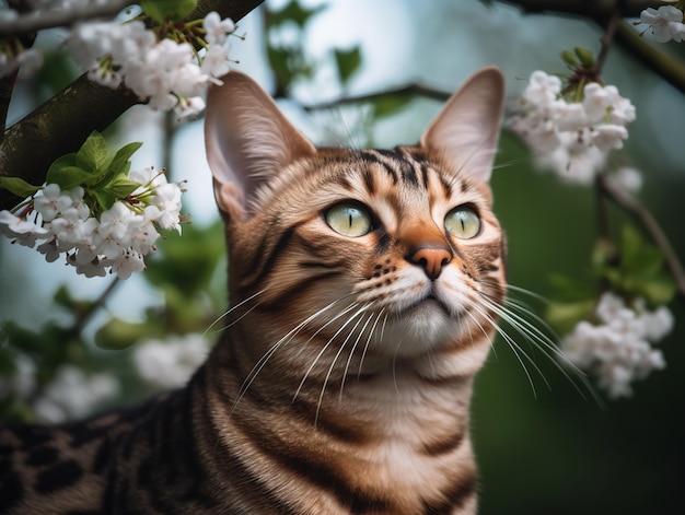 The Bengal Cat39s Beauty in a Blossom Tree