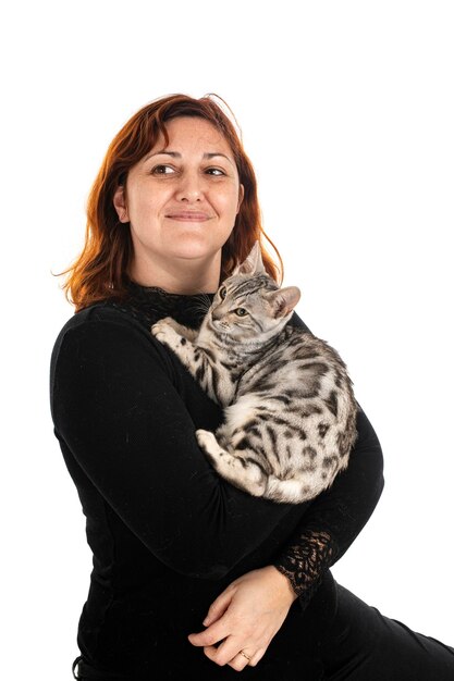 Bengal kitten and woman