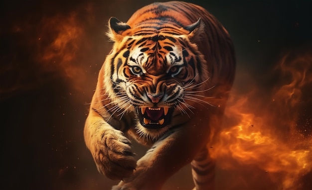 Photo bengal tiger between fire