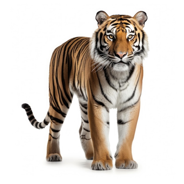 Bengal tiger isolated on white background tiger standing against white color