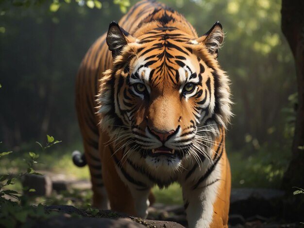 Bengal tiger staring aggression in eyes majestic beauty in nature