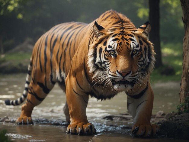 Bengal tiger staring aggression in eyes majestic beauty in nature