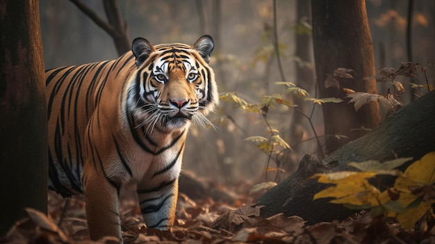 Bengal tiger wild predator in jungle forests closeup Natural nature Protection of animal world AI