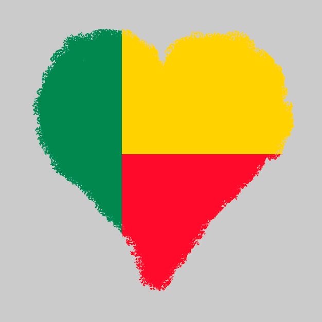 Benin colorful flag in heart shape with brush stroke style isolated on grey background