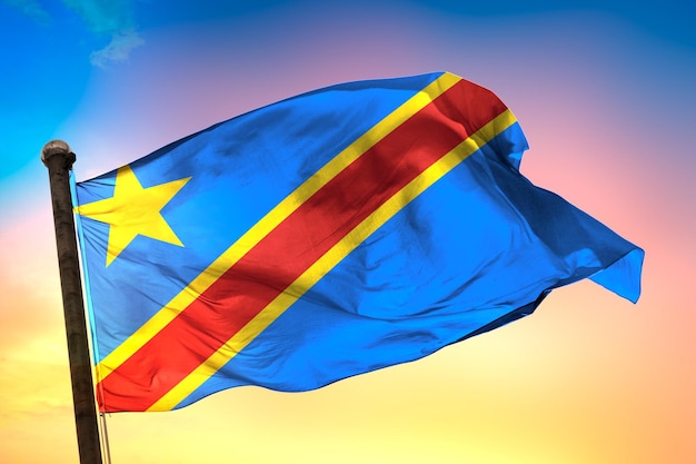 benin country flag, 3d flag, and color background.