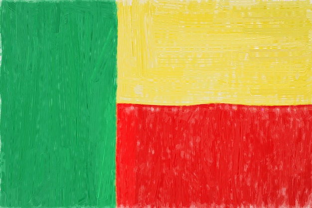 Benin geschilderde vlag. Patriottische tekening op papier achtergrond. Nationale vlag van Benin