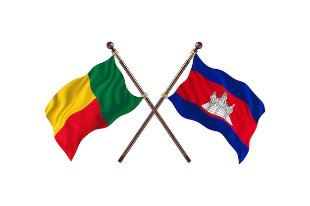 Benin versus Cambodia Two Countries Flags Background