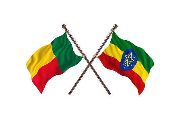 Benin versus Ethiopia Two Countries Flags Background