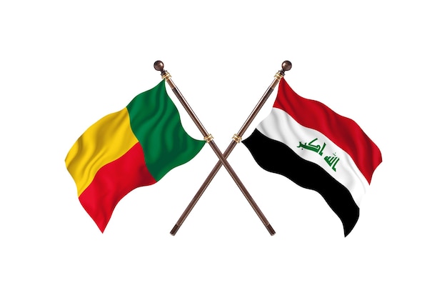 Benin versus Iraq Two Countries Flags Background