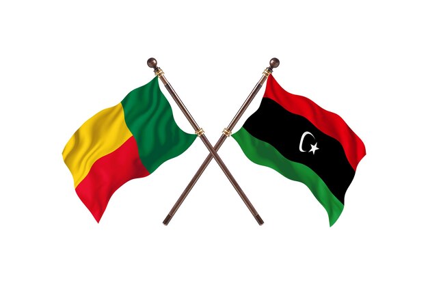 Benin versus Libië twee landen vlaggen achtergrond