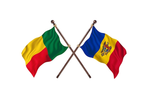 Benin versus Moldova Two Countries Flags Background