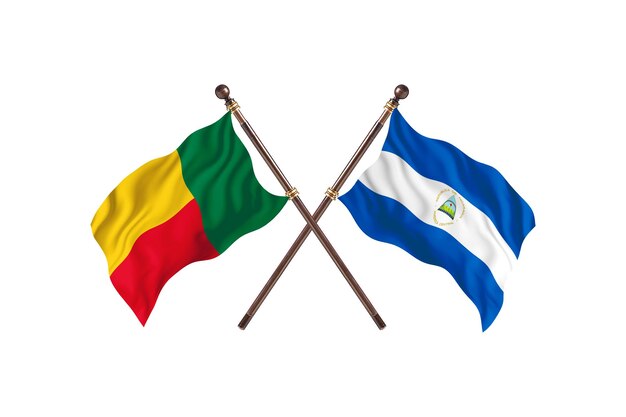 Benin versus Nicaragua Two Countries Flags Background