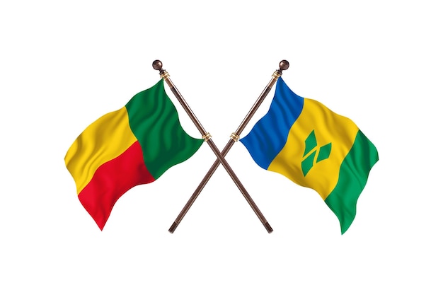 Benin versus saint vincent en de grenadines twee landen vlaggen achtergrond