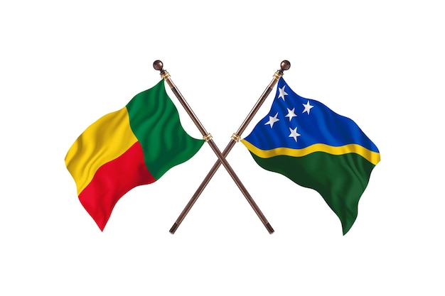 Benin versus Solomon Islands Two Countries Flags Background