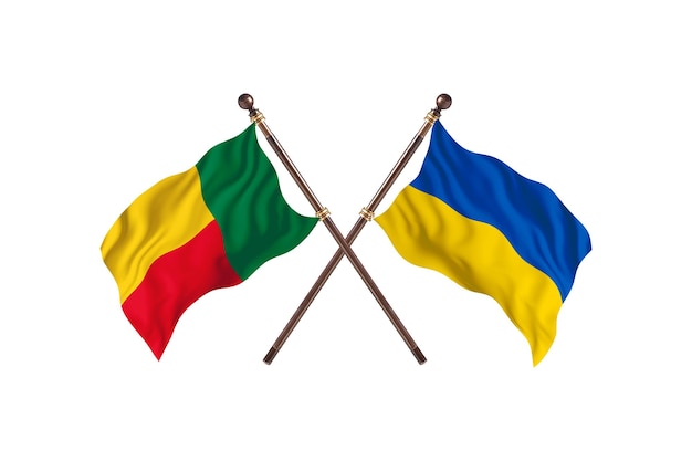 Benin versus Ukraine Two Countries Flags Background