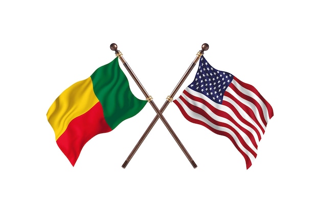 Benin versus United States of America Two Countries Flags Background